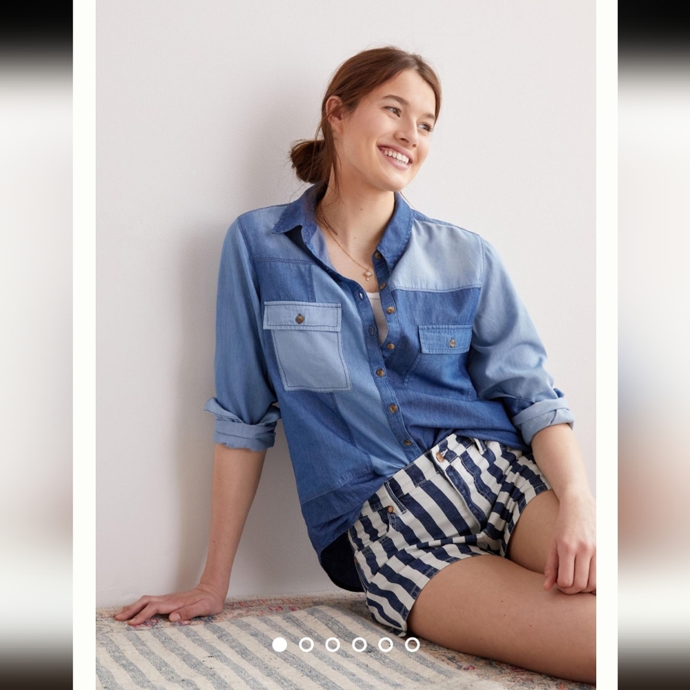 Pilcro Patchwork Chambray Buttondown Size Small - image 1